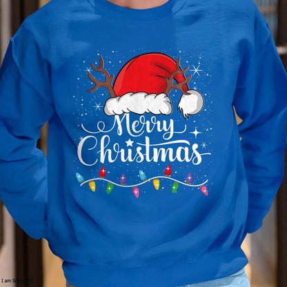 Christmas Shirts for Family, Funny christmas shirts, Christmas Unisex T-Shirt/Hoodie/Sweatshirt HLT00 - Merry Christmas Red Santa Hat Reindeer Xmas Family Men Women T-Shirt