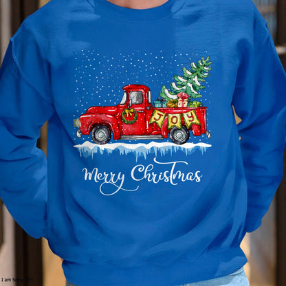Christmas Shirts for Family, Funny christmas shirts, Christmas Unisex T-Shirt/Hoodie/Sweatshirt HLT00 - Vintage Merry Christmas Red Truck Old Fashioned Christmas Long Sleeve T-Shirt
