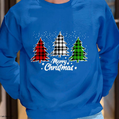 Merry Christmas Tree Xmas Buffalo Plaid Red White Green T-Shirt - Christmas Unisex T-Shirt/Hoodie/Sweatshirt - TRNN00