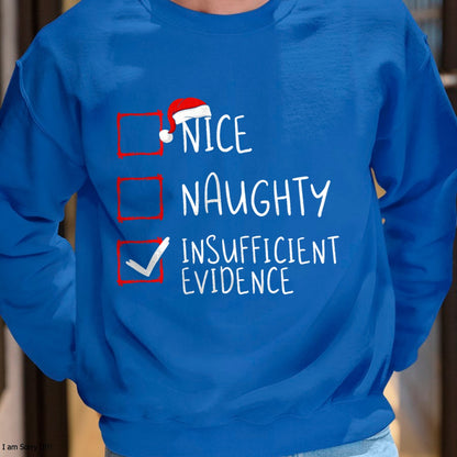 Christmas Shirts for Family, Funny christmas shirts, Christmas Unisex T-Shirt/Hoodie/Sweatshirt HLT00 - Nice Naughty Insufficient Evidence Christmas Santa Claus T-Shirt