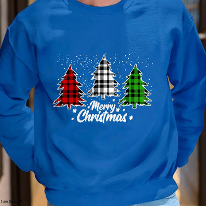 Christmas Shirts for Family, Funny christmas shirts, Christmas Unisex T-Shirt/Hoodie/Sweatshirt HLT00 - Merry Christmas Tree Xmas Buffalo Plaid Red White Green T-Shirt