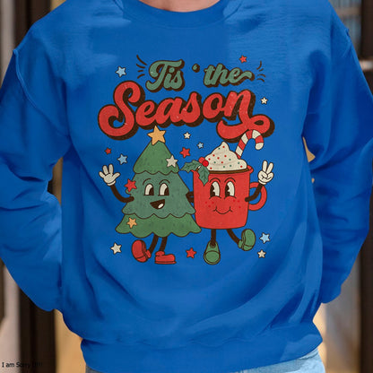 Christmas Shirts for Family, Funny christmas shirts, Christmas Unisex T-Shirt/Hoodie/Sweatshirt HLT00 - Vintage Christmas Tis The Season Christmas Tree Coffee Latte T-Shirt