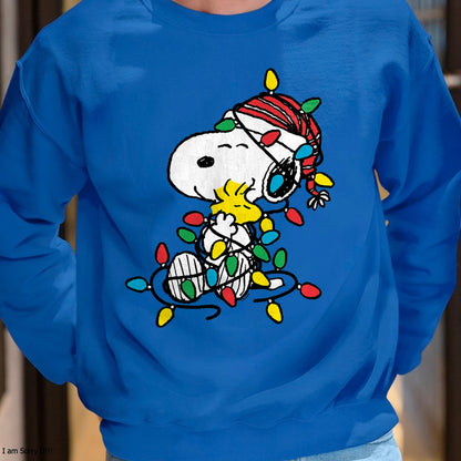 Christmas Shirts for Family, Funny christmas shirts, Christmas Unisex T-Shirt/Hoodie/Sweatshirt HLT00 - Peanuts - Snoopy Woodstock Christmas Lights T-Shirt