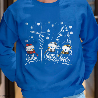 Christmas Shirts for Family, Funny christmas shirts, Christmas Unisex T-Shirt/Hoodie/Sweatshirt HLT00 -Faith Hope Love Jesus Snowman Plaid Leopard Christmas Gift T-Shirt