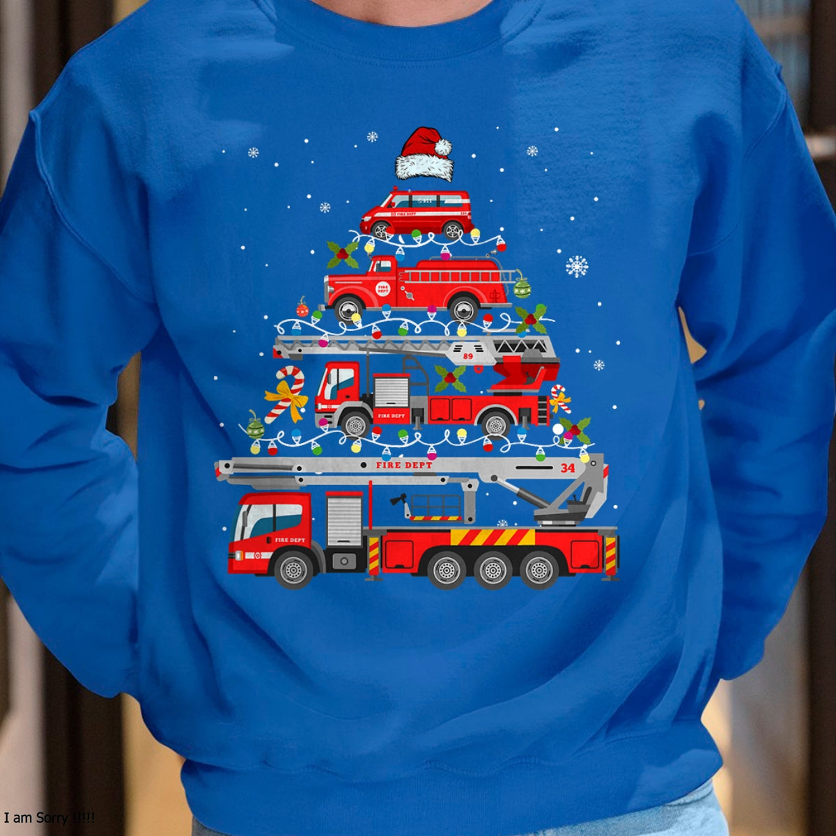 Christmas Shirts for Family, Funny christmas shirts, Christmas Unisex T-Shirt/Hoodie/Sweatshirt HLT00 - Firefighter Fire Truck Christmas Tree Lights Santa Fireman T-Shirt