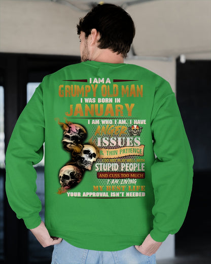 JANUARY - Grumpy Old Man T-Shirt - Funny Skull Anger Issues Tee - For Strongman TRNN01 (SKU08-67-01)