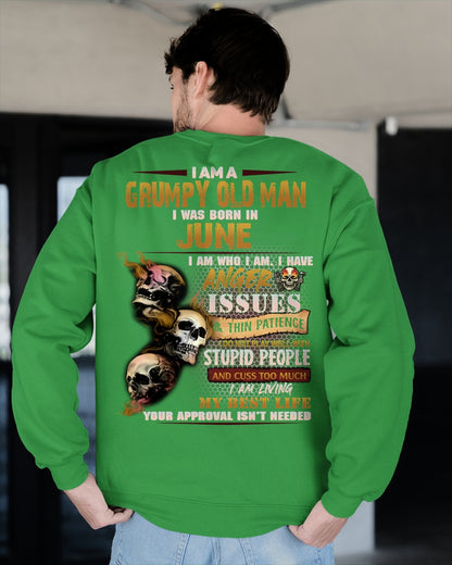 JUNE - Grumpy Old Man T-Shirt - Funny Skull Anger Issues Tee - For Strongman TRNN06 (SKU08-67-06)
