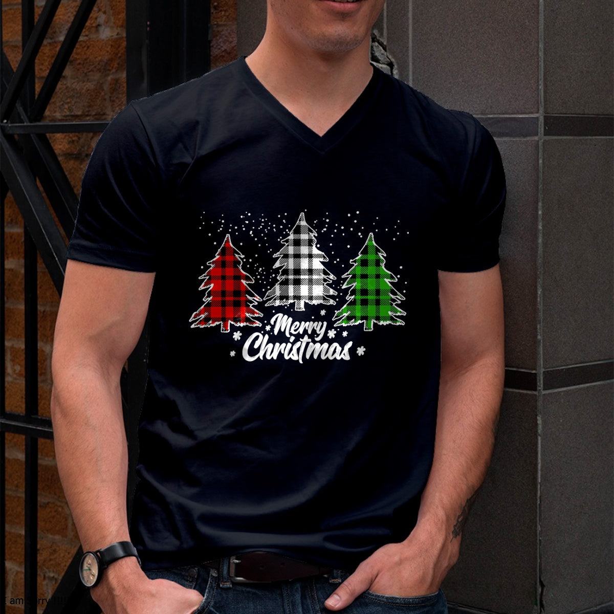 Merry Christmas Tree Xmas Buffalo Plaid Red White Green T-Shirt - Christmas Unisex T-Shirt/Hoodie/Sweatshirt - TRNN00