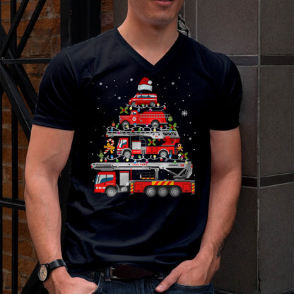 Christmas Shirts for Family, Funny christmas shirts, Christmas Unisex T-Shirt/Hoodie/Sweatshirt HLT00 - Firefighter Fire Truck Christmas Tree Lights Santa Fireman T-Shirt