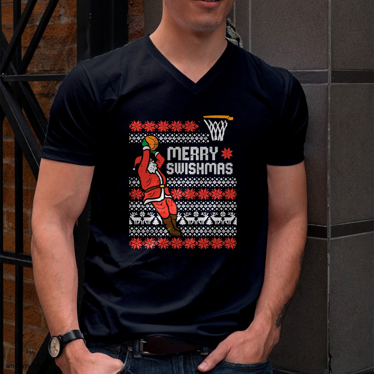 Merry Swishmas Basketball Ugly Christmas Xmas Men Boys Kids T-Shirt - Christmas Unisex T-Shirt/Hoodie/Sweatshirt - TRNN00
