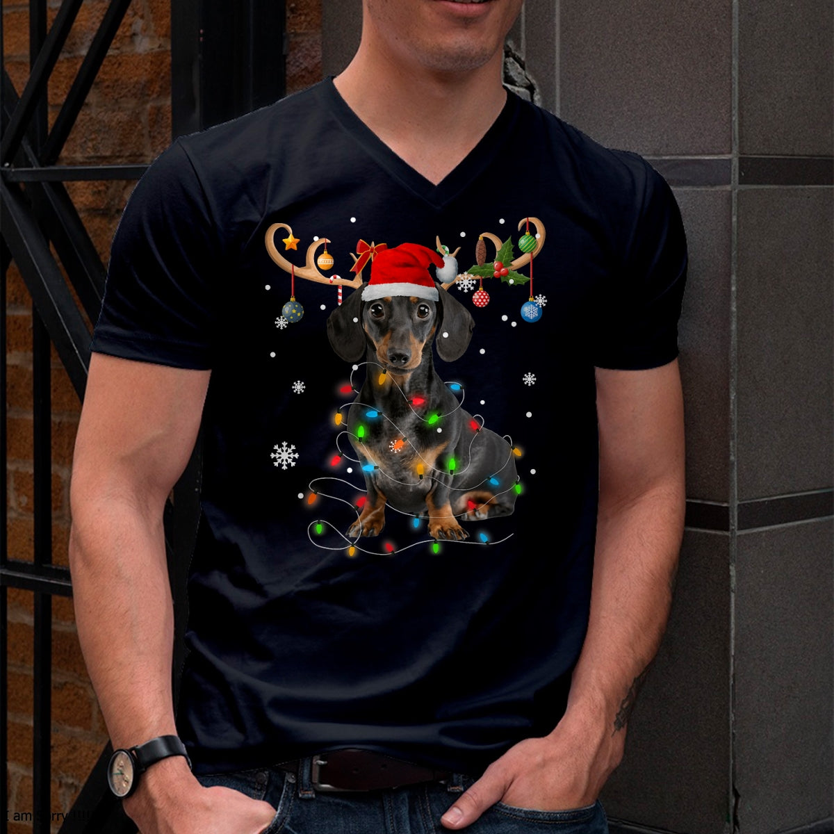 Christmas Shirts for Family, Funny christmas shirts, Christmas Unisex T-Shirt/Hoodie/Sweatshirt HLT00 - Funny Dachshund Christmas Reindeer Christmas Lights Pajama T-Shirt