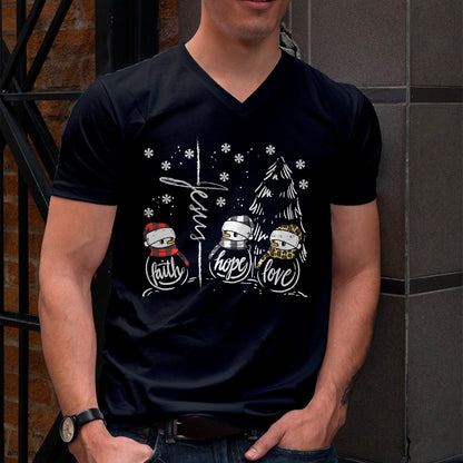 Christmas Shirts for Family, Funny christmas shirts, Christmas Unisex T-Shirt/Hoodie/Sweatshirt HLT00 -Faith Hope Love Jesus Snowman Plaid Leopard Christmas Gift T-Shirt