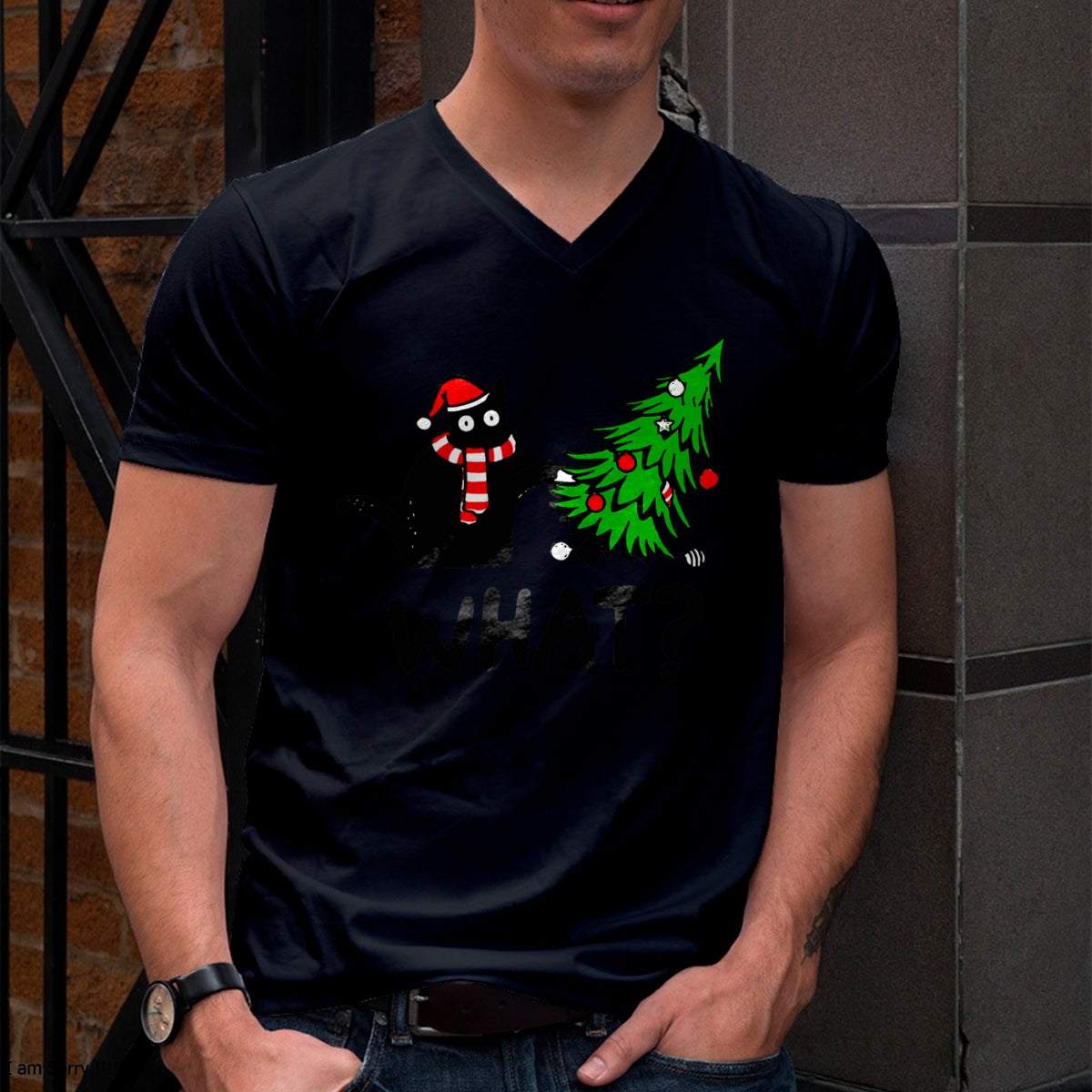 Christmas Shirts for Family, Funny christmas shirts, Christmas Unisex T-Shirt/Hoodie/Sweatshirt HLT00 - Funny Black Cat Gift Pushing Christmas Tree Over Cat What T-Shirt
