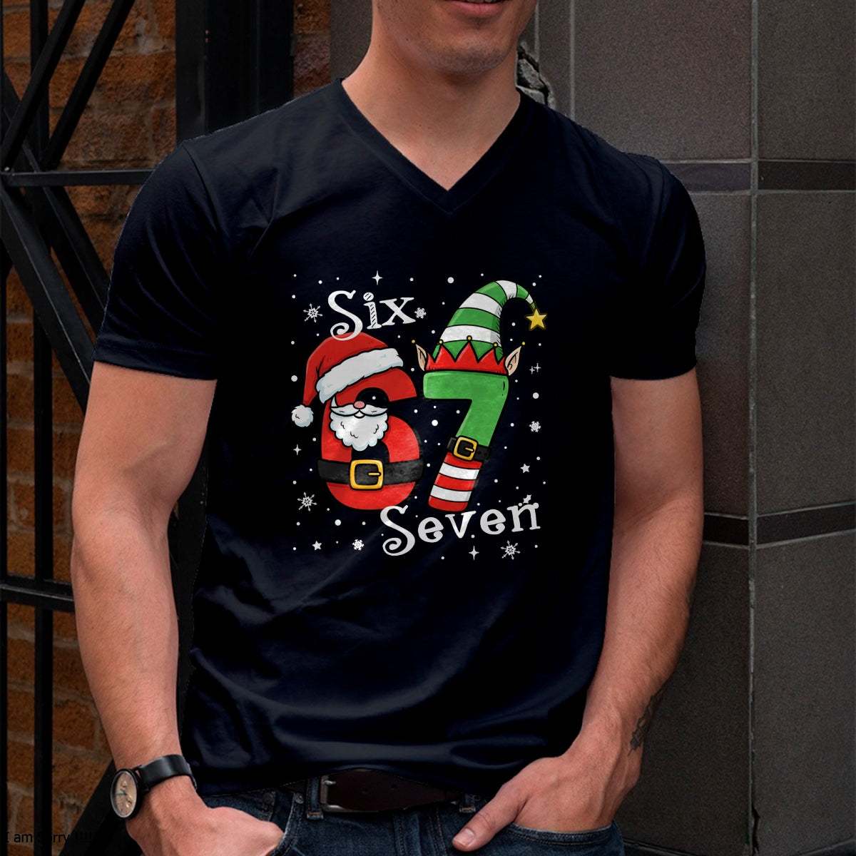 Funny Six Seven 67 Meme 6 7 Elf Santa Christmas Pajamas Kids T-Shirt  - Christmas Unisex T-Shirt/Hoodie/Sweatshirt - TRNN00