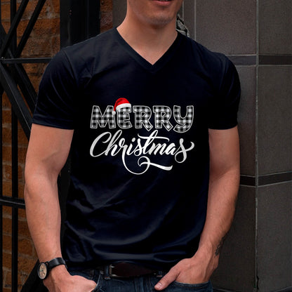 Christmas Shirts for Family, Funny christmas shirts, Christmas Unisex T-Shirt/Hoodie/Sweatshirt HLT00 - Merry Christmas Buffalo Black and White Plaid for Men Women T-Shirt