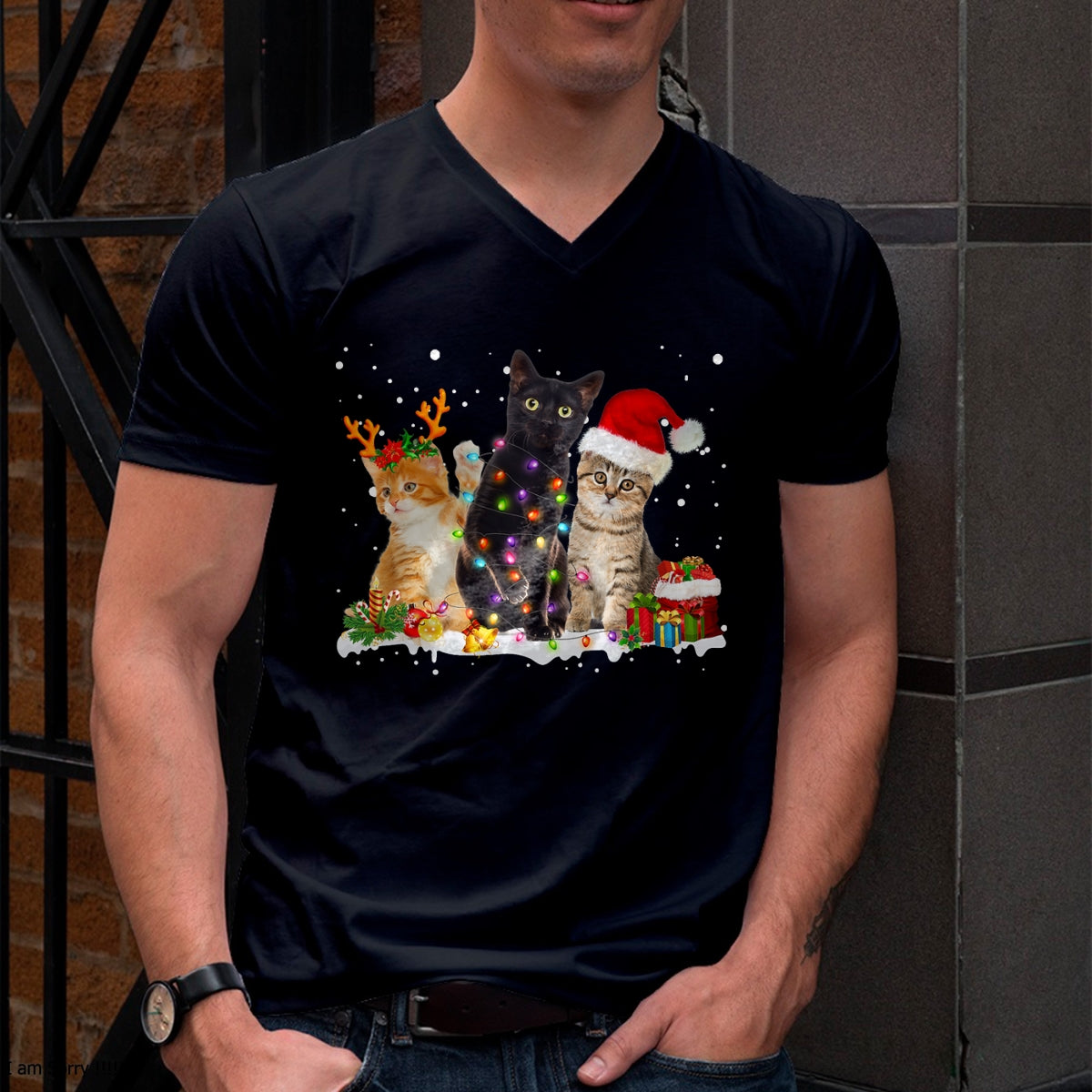 Christmas Shirts for Family, Funny christmas shirts, Christmas Unisex T-Shirt/Hoodie/Sweatshirt HLT00 - Santa Cat Light Gorgeous Reindeer Pajama Christmas Cat Lover T-Shirt