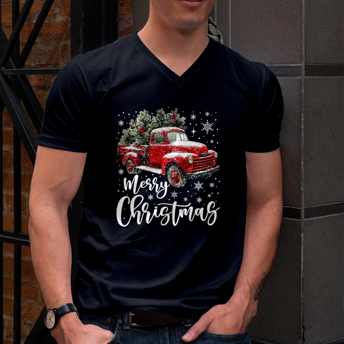 Merry Christmas Red Truck Family Matching Christmas Pajama T-Shirt - Christmas Unisex T-Shirt/Hoodie/Sweatshirt - TRNN00