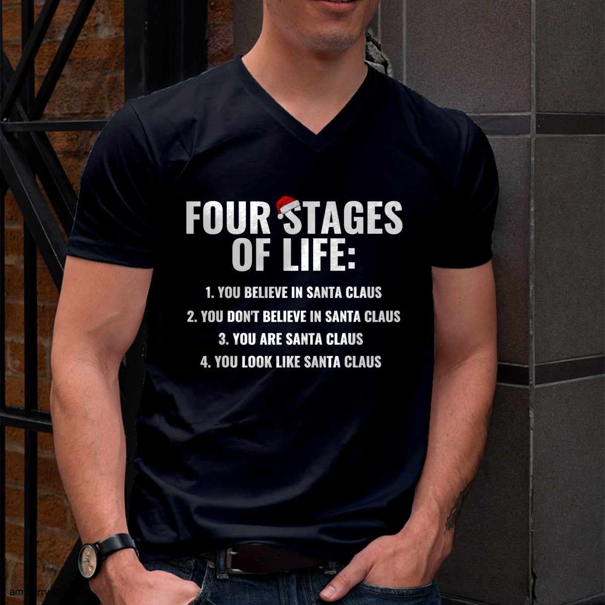 Christmas Shirts for Family, Funny christmas shirts, Christmas Unisex T-Shirt/Hoodie/Sweatshirt HLT00 - Christmas Funny Four Stages of life Santa Claus Humor Meme T-Shirt