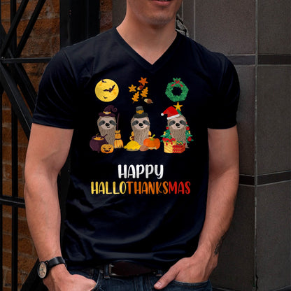 Christmas Shirts for Family, Funny christmas shirts, Christmas Unisex T-Shirt/Hoodie/Sweatshirt HLT00 - Sloth Halloween Christmas Happy Hallothanksmas Thanksgiving T-Shirt