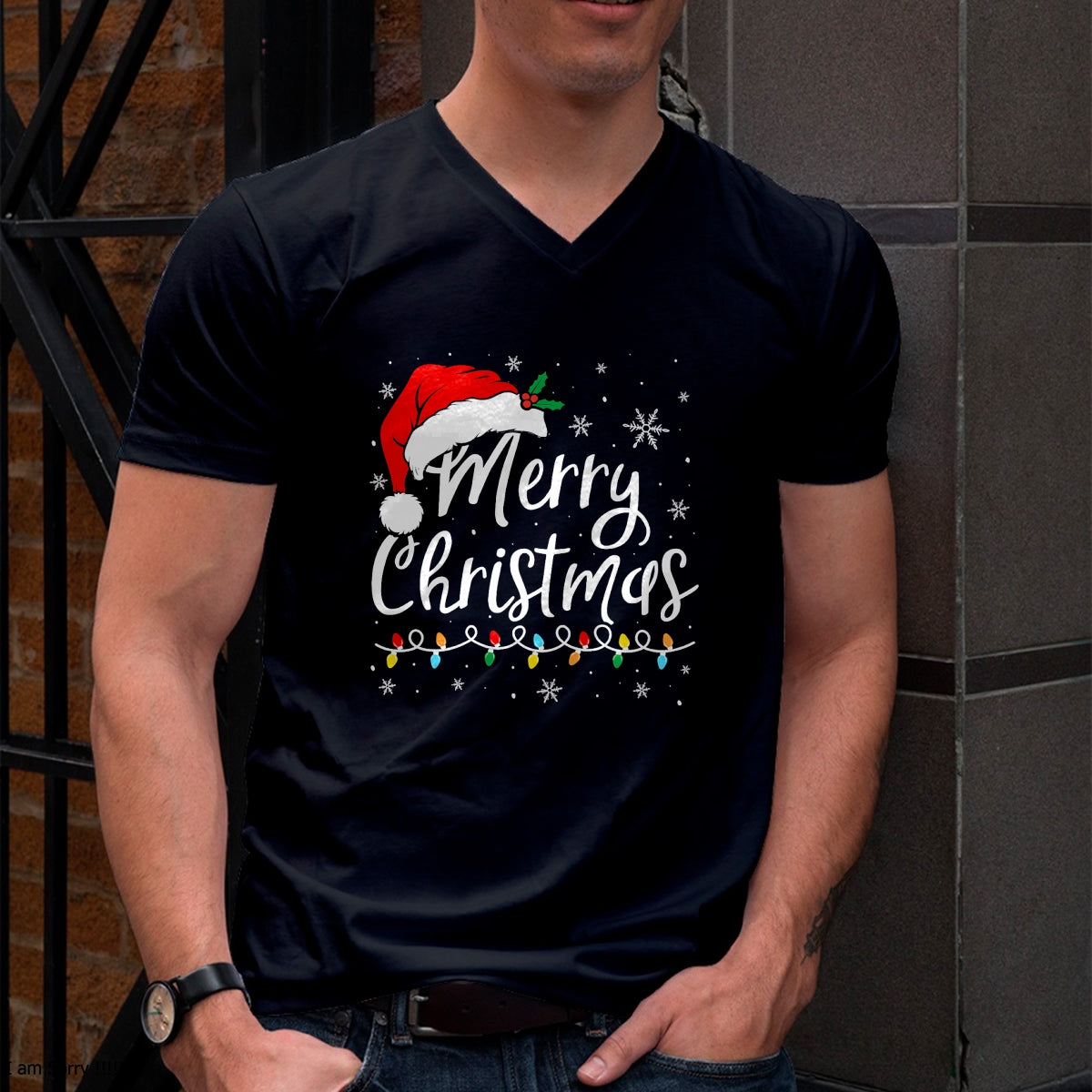 Merry Christmas Lights Santa Hat Xmas Family Matching Pajama T-Shirt - Christmas Unisex T-Shirt/Hoodie/Sweatshirt - TRNN00