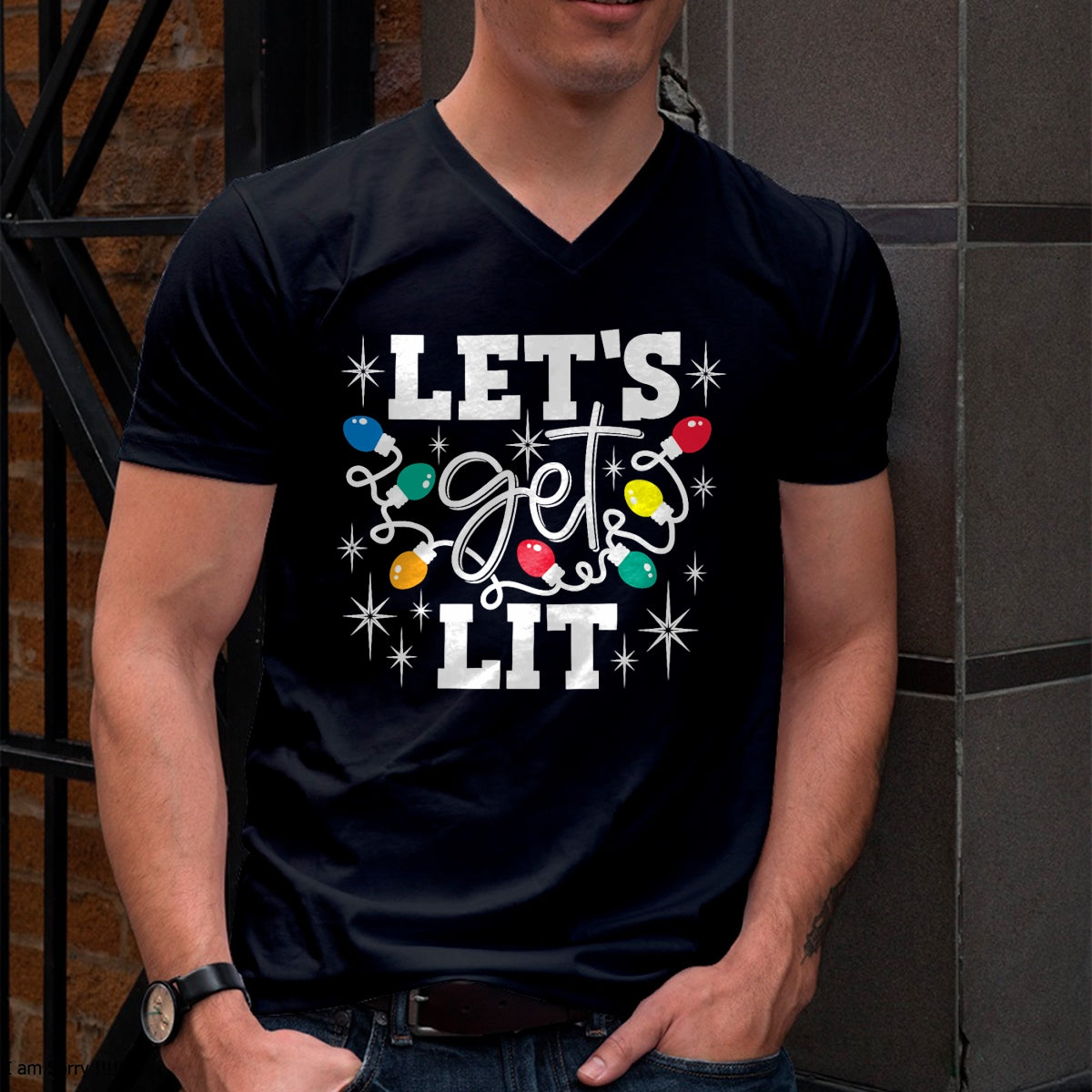 Christmas Shirts for Family, Funny christmas shirts, Christmas Unisex T-Shirt/Hoodie/Sweatshirt HLT00 - Let's Get Lit Drinking Santa Hat Christmas Lights Funny T-Shirt