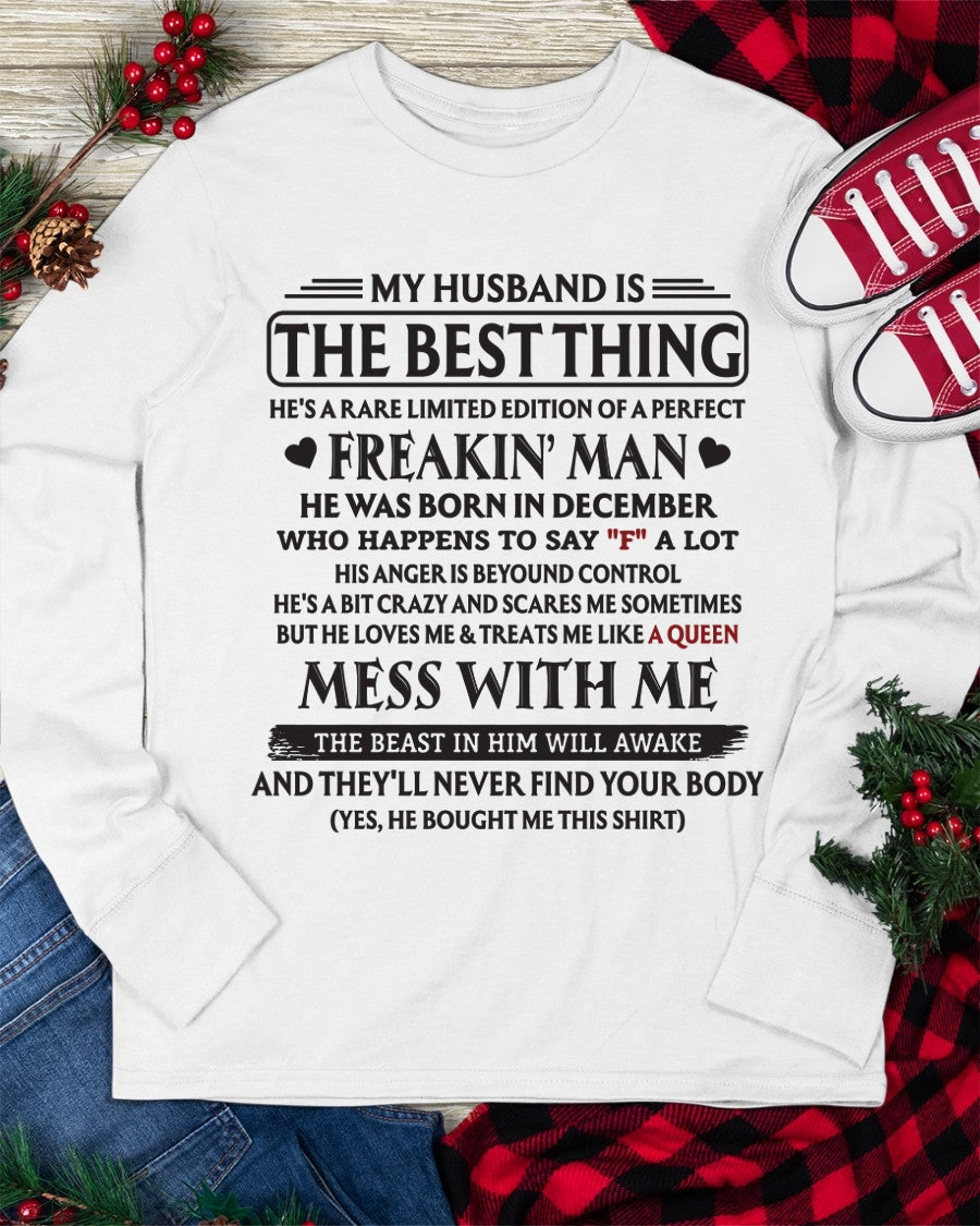 DECEMBER - MY HUSBAND IS THE BEST THING RARE LIMITED EDITION OF A PERFECT - T SHIRT FROM HUSBAND TO WIFE - TRNN12 (SKU2602-103-12)
