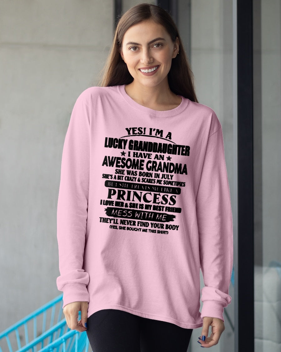 JULY - YES! I'M A LUCKY GRANDDAUGHTER - T Shirt From Grandma To Granddaughter - TRNN07 (SKU2606-105-07)