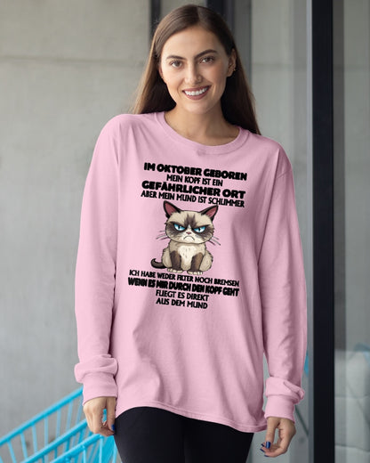OKTOBER – MEIN KOPF IST EIN GEFÄHRLICHER ORT – GEBURTSTAGS-T-SHIRT FÜR FRAUEN - DEU/TRNN10 (SKU2605-382-10)