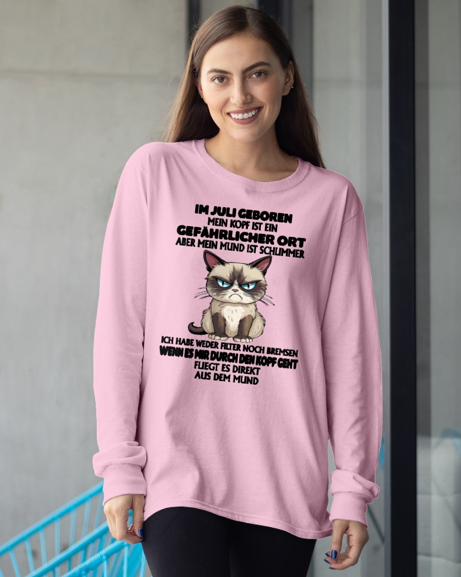JULI – MEIN KOPF IST EIN GEFÄHRLICHER ORT – GEBURTSTAGS-T-SHIRT FÜR FRAUEN - DEU/TRNN07 (SKU2605-382-07)