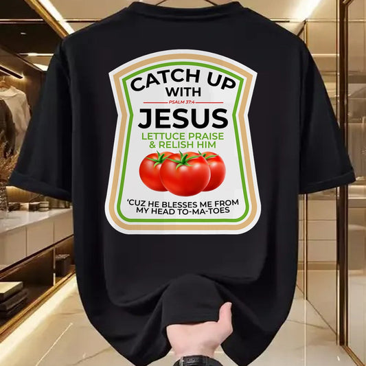Best Thanksgiving Family Shirt , Funny Thanksgiving UnisexT-Shirt/Hoodie/Sweatshirt HLT00 - Catch Up with Jesus Psalm 374 Funny Christian Ketchup Pun T-Shirt
