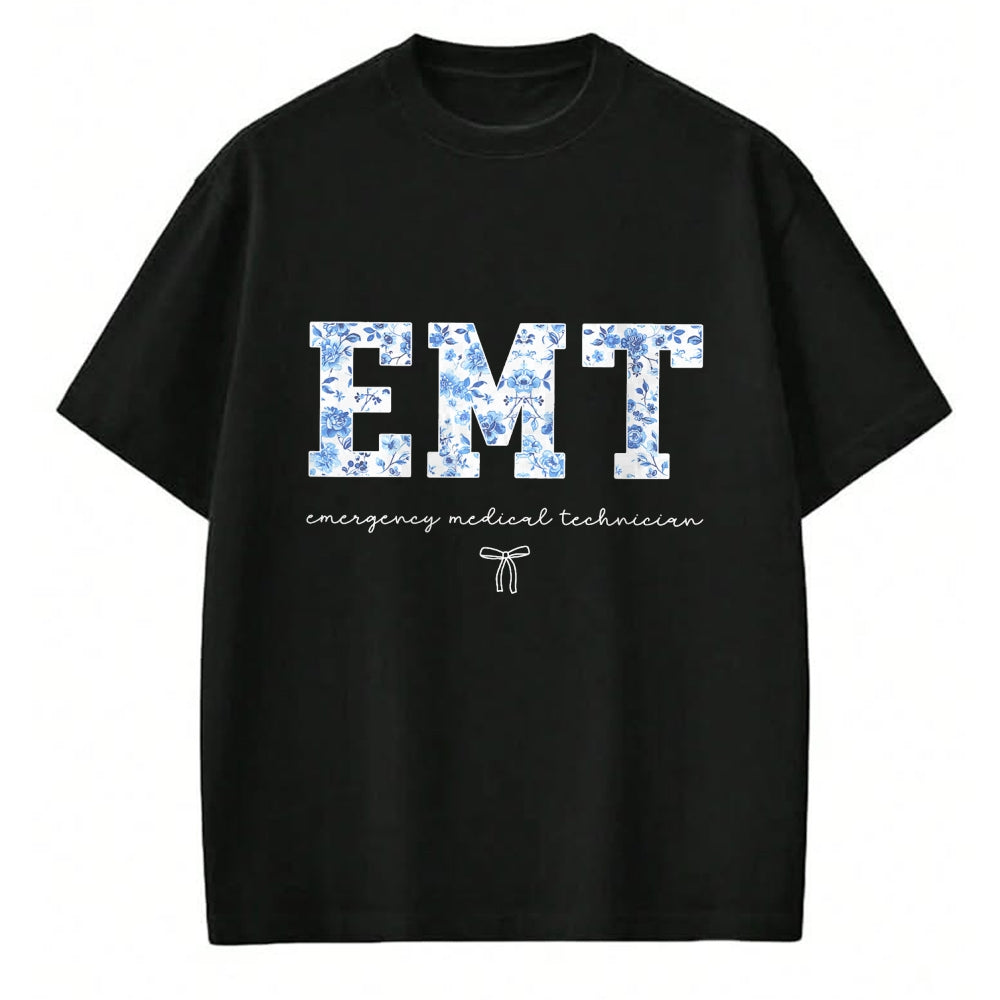 Best Doctor Shirt, Funny Doctor UnisexT-Shirt/Hoodie/Sweatshirt HLT00 - EMT Medical Technician Blue Floral T-Shirt