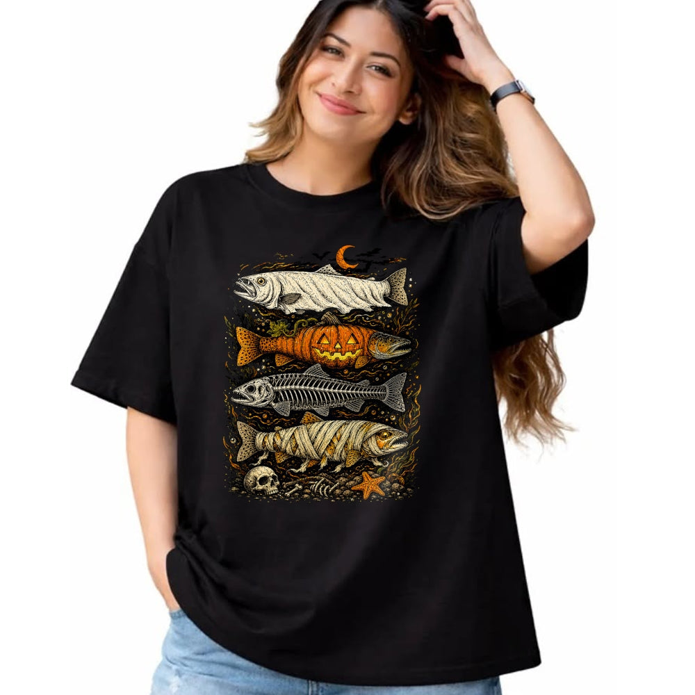 Funny Fishing Shirt, Gift For Fishing Lover Unisex T-Shirt/Hoodie/Sweatshirt HLT00 - Trout Fish Halloween Fishing Fisherman Spooky Season T-Shirt