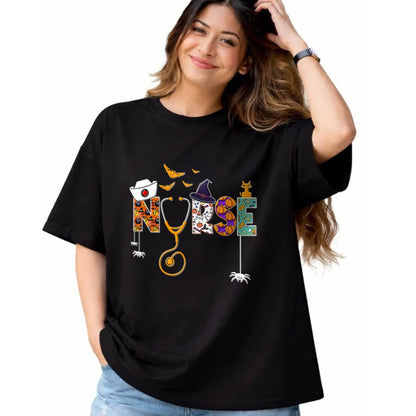Funny Nurse Shirt, Nurse Unisex T-Shirt/Hoodie/Sweatshirt HLT00 - Halloween Nurse Nursing Cute Health Worker Halloween Pattern T-Shirt