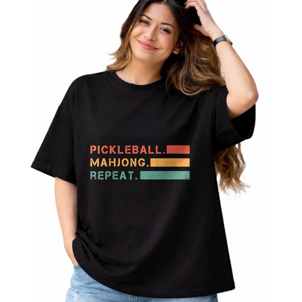 Funny Pickleball Shirt, Pickleball Lover Unisex T-Shirt/Hoodie/Sweatshirt HLT00 - Women's Pickleball Mahjong Repeat Sport Lover Gambling Chinese Game V-Neck T-Shirt