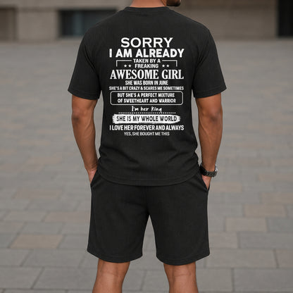 JUNE - SORRY I AM ALREADY TAKEN BY FREAKING AWESOME WIFE - Waffle casual suit I GIFT FOR HUSBAND FROM WIFE - A09-739 I TRNN06 (SKU2607-75-06)