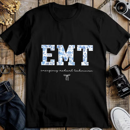 Best Doctor Shirt, Funny Doctor UnisexT-Shirt/Hoodie/Sweatshirt HLT00 - EMT Medical Technician Blue Floral T-Shirt
