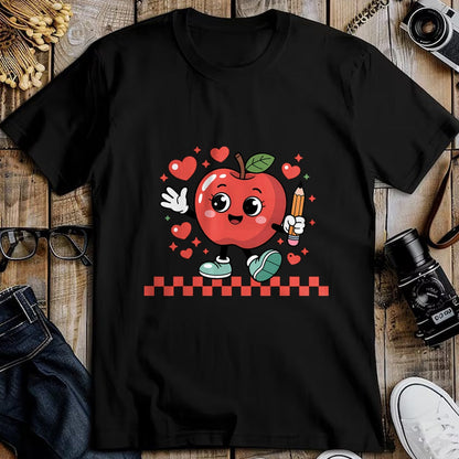 Best Teacher Shirt, Funny Teacher UnisexT-Shirt/Hoodie/Sweatshirt HLT00 - Cute Retro Checkered Apple with Face Teacher Pencil Trendy T-Shirt (2)