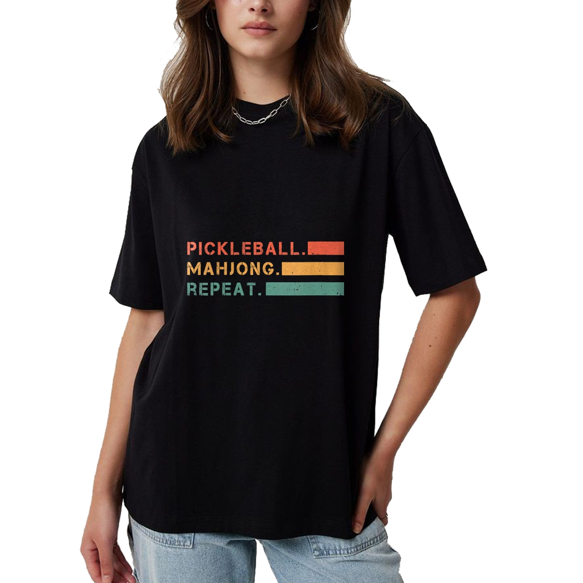 Funny Pickleball Shirt, Pickleball Lover Unisex T-Shirt/Hoodie/Sweatshirt HLT00 - Women's Pickleball Mahjong Repeat Sport Lover Gambling Chinese Game V-Neck T-Shirt