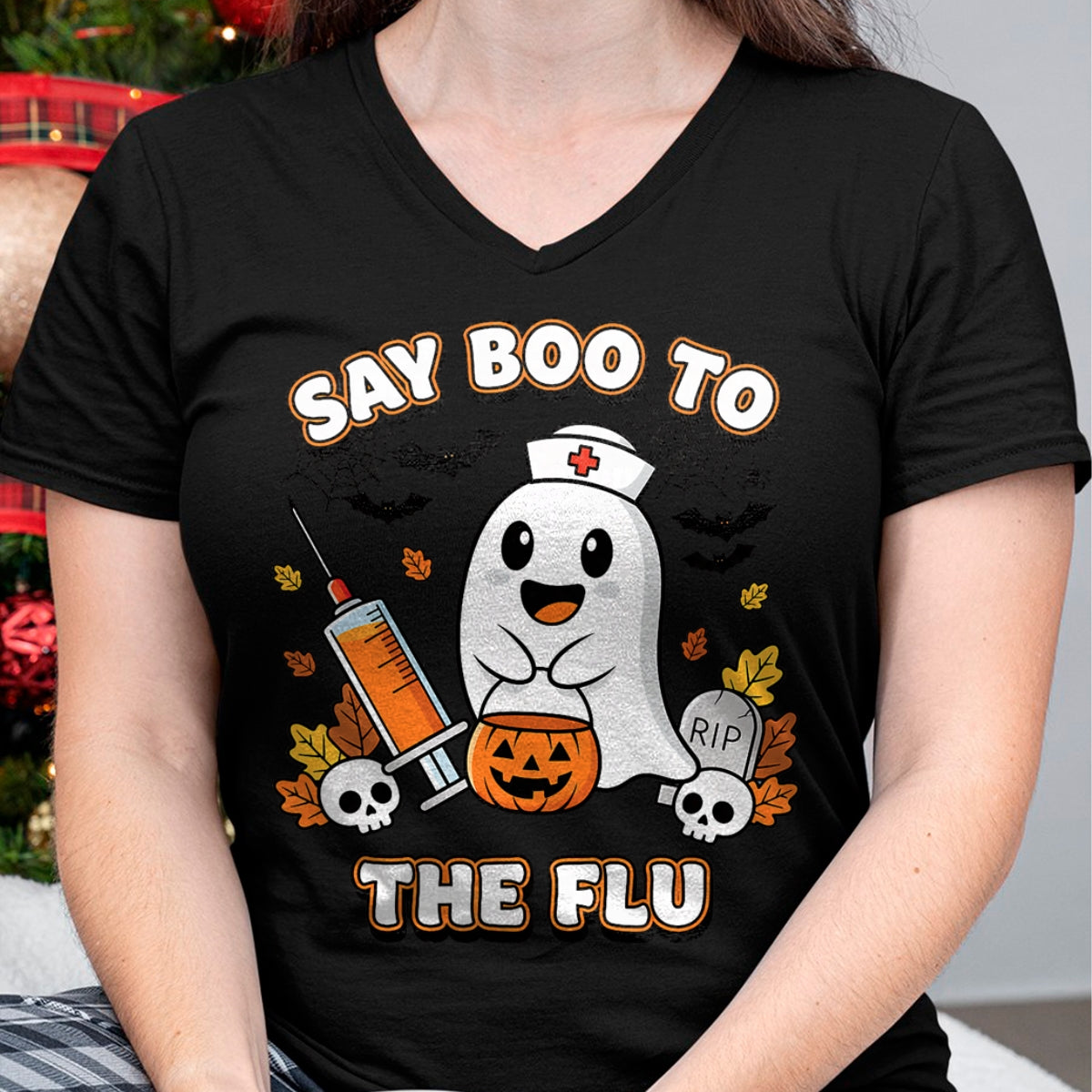 Best Doctor Shirt, Funny Doctor UnisexT-Shirt/Hoodie/Sweatshirt HLT00 - Doctor Say Boo to The Flu Halloween Vaccine Squad T-Shirt