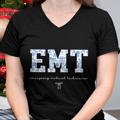 Best Doctor Shirt, Funny Doctor UnisexT-Shirt/Hoodie/Sweatshirt HLT00 - EMT Medical Technician Blue Floral T-Shirt