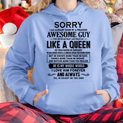 January - Sorry I am already taken by a freaking awesome guy - Gift for Wife From Husband - TRNN01 (SKU-SRG-01)