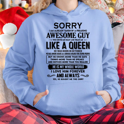 October - Sorry I am already taken by a freaking awesome guy - Gift for Wife From Husband - TRNN10 (SKU-SRG-10)