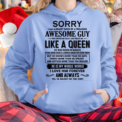 March - Sorry I am already taken by a freaking awesome guy - Gift for Wife From Husband - TRNN03 (SKU-SRG-03)