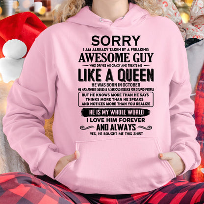 October - Sorry I am already taken by a freaking awesome guy - Gift for Wife From Husband - TRNN10 (SKU-SRG-10)