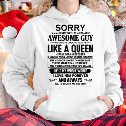 October - Sorry I am already taken by a freaking awesome guy - Gift for Wife From Husband - TRNN10 (SKU-SRG-10)