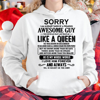 December - Sorry I am already taken by a freaking awesome guy - Gift for Wife From Husband - TRNN12 (SKU-SRG-12)
