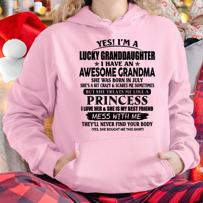 JULY - YES! I'M A LUCKY GRANDDAUGHTER - T Shirt From Grandma To Granddaughter - TRNN07 (SKU2606-105-07)