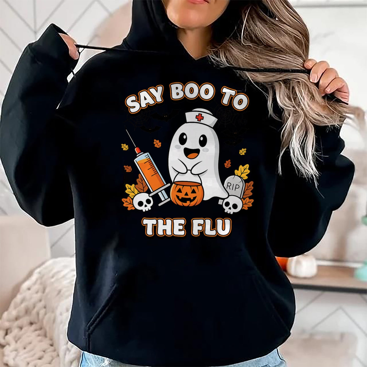 Best Doctor Shirt, Funny Doctor UnisexT-Shirt/Hoodie/Sweatshirt HLT00 - Doctor Say Boo to The Flu Halloween Vaccine Squad T-Shirt