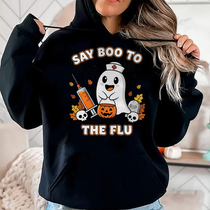 Best Doctor Shirt, Funny Doctor UnisexT-Shirt/Hoodie/Sweatshirt HLT00 - Doctor Say Boo to The Flu Halloween Vaccine Squad T-Shirt
