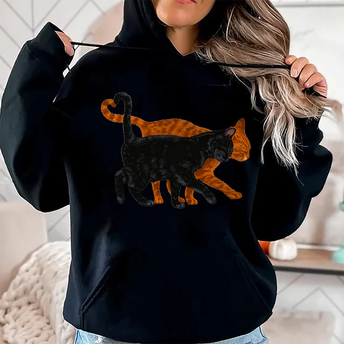 Cat Love Shirt, Funny Cat Lover Gift UnisexT-Shirt/Hoodie/Sweatshirt HLT00 - Black Cat Orange Cat Heart Tail Love T-Shirt (1)
